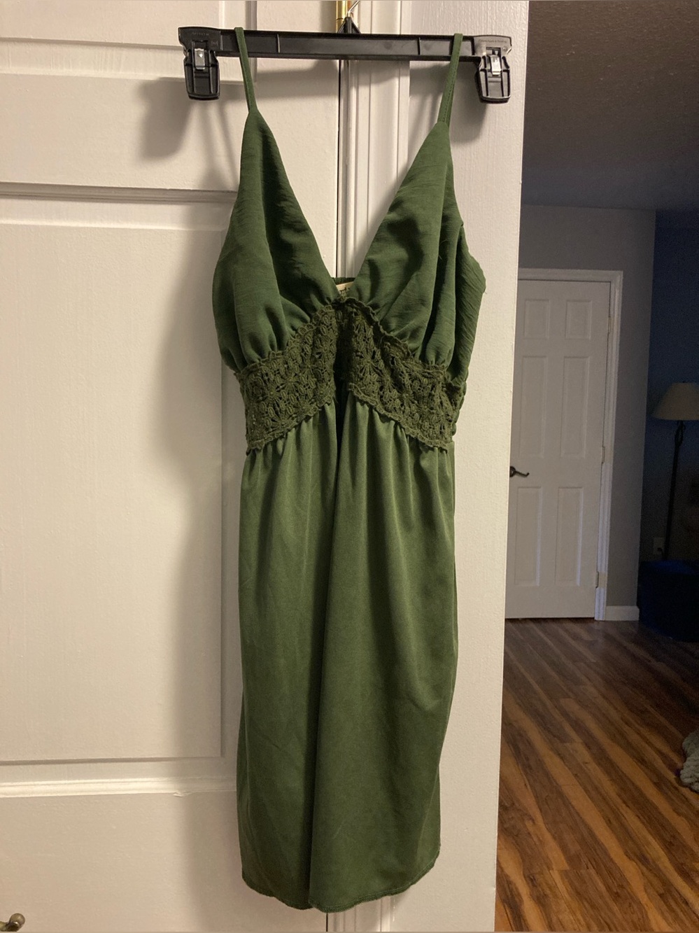 Liberty Love Olive Green Crochet-Accent Dress